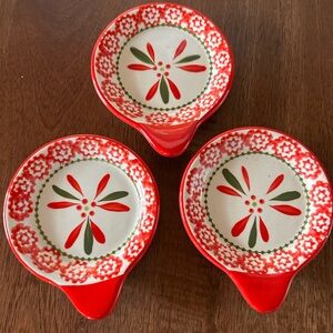Temptations Set of 3 Red and Green Ceramic Cup Mug lids / Stirring Spoon Rests